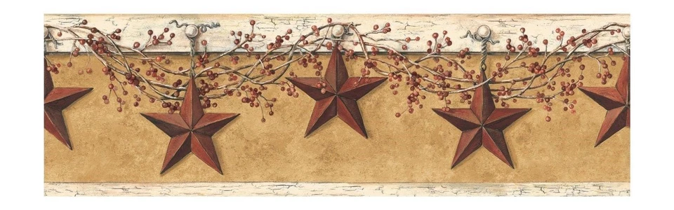 Simply Folk Art 金色星星和浆果条纹壁纸边框 HK4663BD   — 第 1/1 张图片