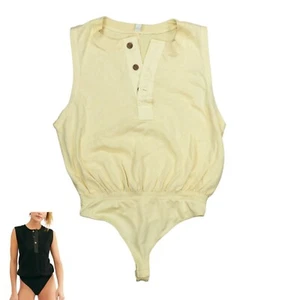 Free People Peek Aye Waffle Knit Button Women's Thong Bodysuit XS NWT Sunlight - Picture 1 of 1