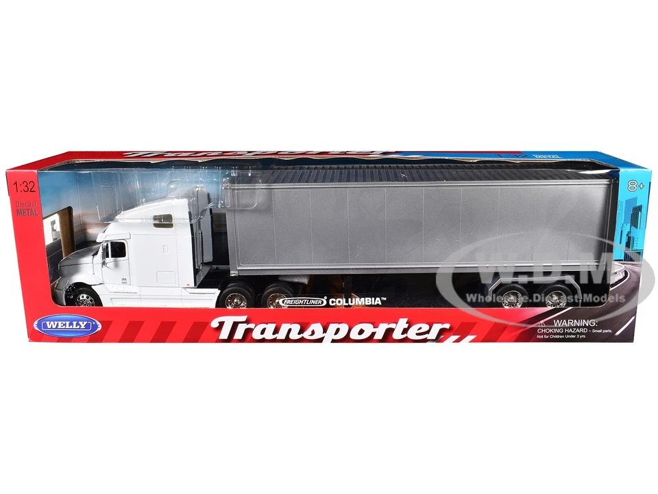 FREIGHTLINER COLUMBIA TRUCK WHITE W/CONTAINER 1/32 DIECAST MODEL BY WELLY 32621 - Image 1 of 1