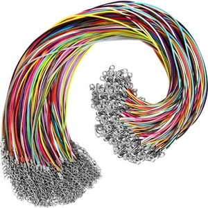 100 Pcs 19.7 Inch Multicolor Leather Waxed Cord Necklace Cord with Lobster Clasp - Picture 1 of 7
