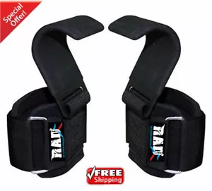 Weight Lifting Hooks Gym Wrist Support Straps Power Gripper Chin Up Gloves - Picture 1 of 24