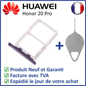 TIROIR SUPPORT CARTE DOUBLE SIM MICROSD DU HUAWEI HONOR 20 PRO VIOLET + OUTIL - Photo 1 sur 4