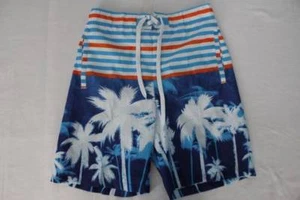 NEW Mens Swim Trunks Large Board Shorts Blue Palm Trees Surf Pool Swimsuit Beach - Picture 1 of 2