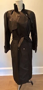 VTG British Mist Black Double Breasted Polka Dot Accent Rain Trench Coat 9/10 P - Picture 1 of 12