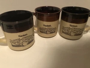 3 Hardees 1984 Brown Drip Glaze Rise and Shine Pottery Coffee Cup Mugs - Picture 1 of 4