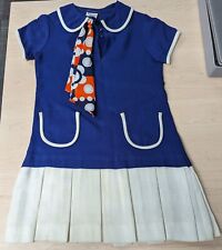 Vintage 60s Children's Navy Blue & White Dress Cinderella with Scarf
