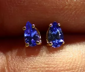 .45CT 14K Gold Natural Teardrop Cut Tanzanite Stud Engagement Earrings Vintage  - Picture 1 of 4