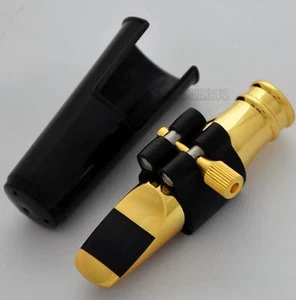 Gold Plated Metal Mouthpiece For Alto Saxophone Sax + Cap Leather Ligature 7# - Picture 1 of 4