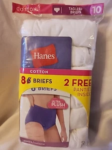 Hanes Tagless Cotton Hi-Cut Panties 8-Pack Size 10 Ultra Plush Waistband - Picture 1 of 3