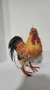 Rooster Statue Handmade of Straw Real Feathers Approximately 14" Tall - Picture 1 of 24