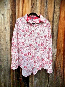 Women's American Living Country Floral Button Up Tunic red pink white XL TG - Picture 1 of 9