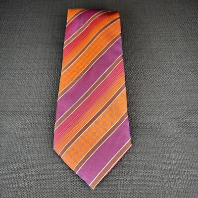 Corbata Kenneth Cole naranja a rayas para hombre 100 % seda 59 x 4 con punta automática vintage años 90 Foto 1 de 4
