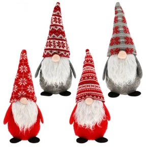 4pc - 13.75in Christmas Gnomes, Plush Tabletop Decor (weighted bottom) - Picture 1 of 2