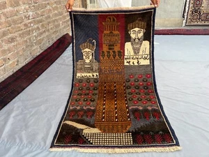 2'8 x 4'7 ft Afghan Pictorial Rug – Hand-Knotted Wool Art Carpet | Vintage Decor - Picture 1 of 10
