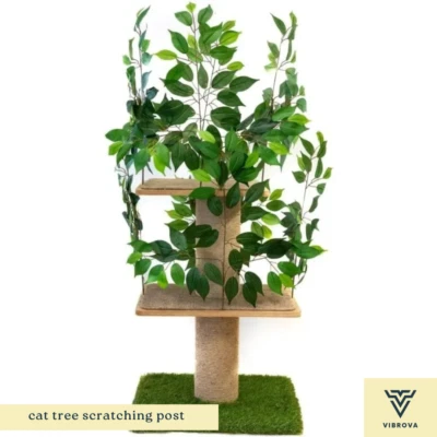 Cat Tree Scratching Post | 4ft Minimal Indoor Cat Tower with Leaf Design - Image 1 of 3