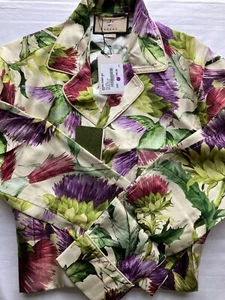 GUCCI WOMEN'S 100% SILK THISTLE PRINT PAJAMA SET in IVORY/MULTI SIZE MED - BNWT - Picture 1 of 23