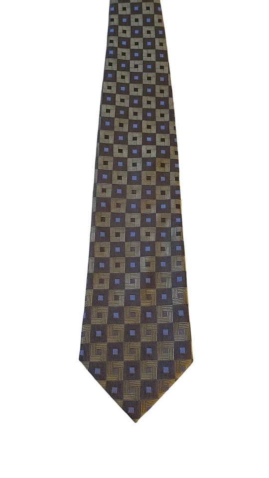 Gravata Joseph Feiss International verde azul geométrica seda trabalho formal - Imagem 1 de 4