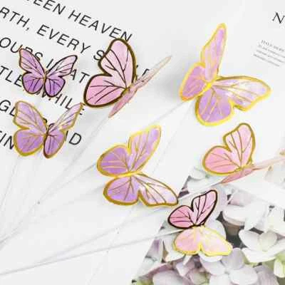 Colorido Borde Dorado Mariposa Pastel Topper Feliz Cumpleaños Boda Fiesta Decoración Nuevo Foto 1 de 4