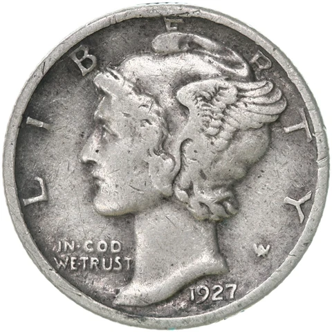 1927 (P) Mercury Dime 90% Silver Very Fine VF Cover