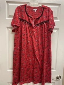 Secret Treasures Nightgown 3X(22-24W) Red Black Floral Knit Short Sleeve Nighie - Picture 1 of 4