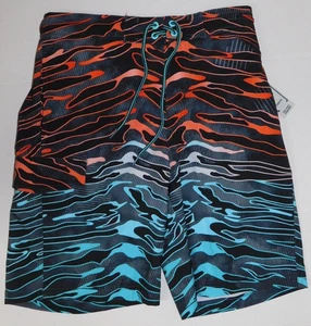 Mens Swim Trunks Small Black Orange Blue Quick Dry / At The Knee - Picture 1 of 6
