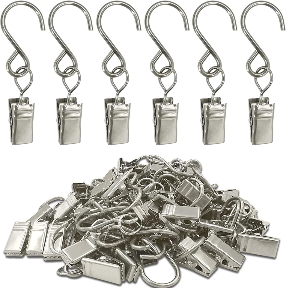 Amzseven Stainless Steel S Hooks Curtain Clips 50 Pack Hanging Party Silver