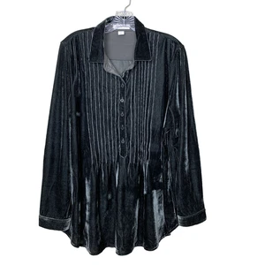 Coldwater Creek Damen XL Samt Velour Tunika Bluse Popover grau Urlaub Party - Bild 1 von 16