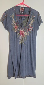 Johnny Was blau Kaira bestickt Pfau & Blumen drapiert Tunika Kleid - Bild 1 von 6