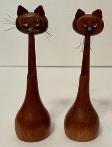 Abridor de letras y bolígrafo de tinta de gato siamés de madera de teca MCM de colección - Hecho en Japón - Imagen 1 de 4