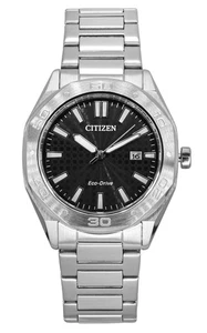 Citizen Eco-Drive Edelstahl schwarzes Zifferblatt BM7630-80E 100M Herrenuhr - Picture 1 of 4
