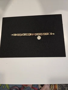 Vintage Solid Yellow Gold Diamonds Multi Gemstone Slide Charm Bracelet 8" - Picture 1 of 17