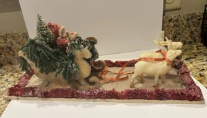 Antico Babbo Natale in slitta renna cera composizione celluloide vintage in nichel Belsnickel - Foto 1 di 24