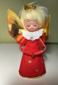 Adorno de ángel ojos dormidos alas de aluminio fieltro Japón árbol adorno cartón vintage - Imagen 1 de 9