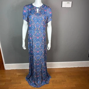 J. McLaughlin dress size 8 floral longline silk maxi blue drop waist cottage - Picture 1 of 13