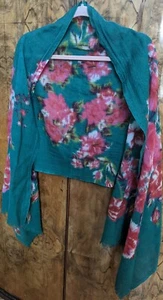 NWT J JILL GREEN FLORAL 100% WOOL 72" x25" WRAP SHAWL SCARF WASHED JADE ORIG $79 - Picture 1 of 10