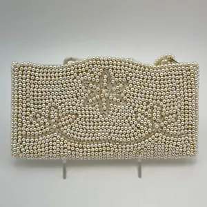 VTG Ivory Beaded Evening Bag Clutch Satin Lining Party Formal 8" Made in Japan - Picture 1 of 12