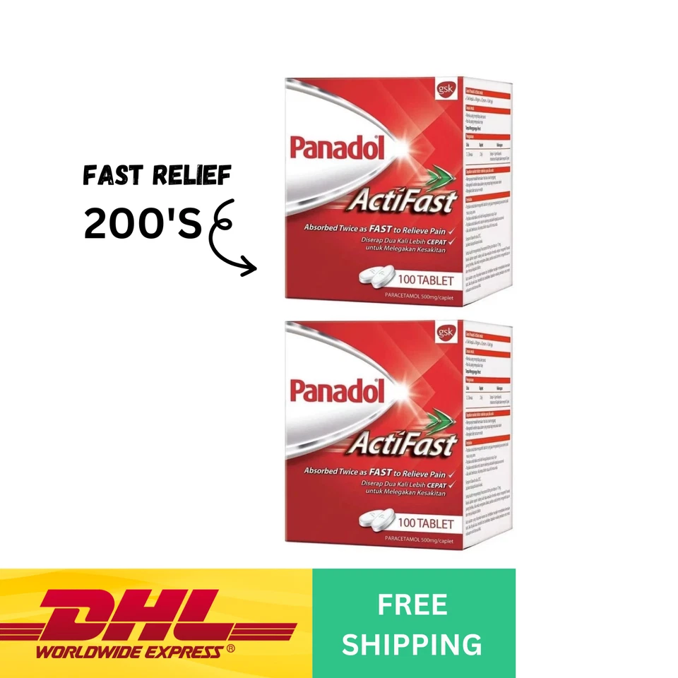 2x Panadol Actifast  Fast Relief 100`s(500mg Paracetamol 173mg Sodium) Free Ship - Image 1 of 1
