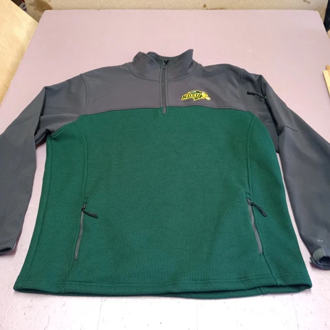 NDSU North Dakota Bison Sweater Jacket Adult XXL 2XL Green Gray Softshell 1/4 Cover