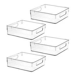 4 Pack Clear Plastic Storage Bins,Heavy Duty BPA-Free Pantry & Kitchen Organizer - Picture 1 of 7