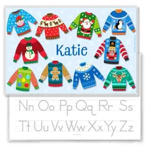 Ugly Christmas Sweaters Personalized Kids Holiday Placemat, 18"x12" Laminated - Picture 1 of 5