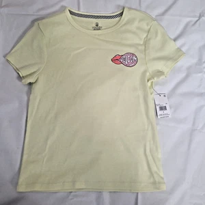 NWT VOLCOM T-Shirt Wmns Sz Small 4/6 Cotton Yellow Red Lips Pink Glitter Bubble - Picture 1 of 9