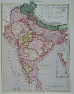 1873 ORIGINAL MAP ASIA INDIA KASHMIR PUNJAB CEYLON SRI LANKA MUMBAY SIKHS DELHI - Picture 1 of 12