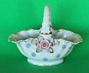 Napco Fine China Basket with Pink & Blue Flowers and Gold trim - Picture 1 of 11