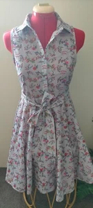 TEMT Size 8 Floral and Striped White and Navy Collar Knee length Dress - Picture 1 of 9