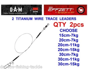 2 DAM EFFZETT TITANIUM LEADERS PIKE WIRE TRACES DUO LOCK SNAP & ROLLING SWIVELS - Picture 1 of 1