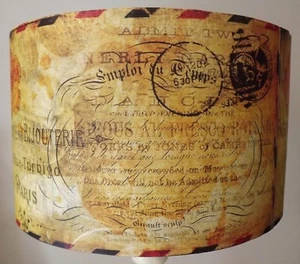 Pantalla de lámpara de postal antigua, sello vintage, guión, shabby chic, marrón dorado, regalo gratuito - Imagen 1 de 3