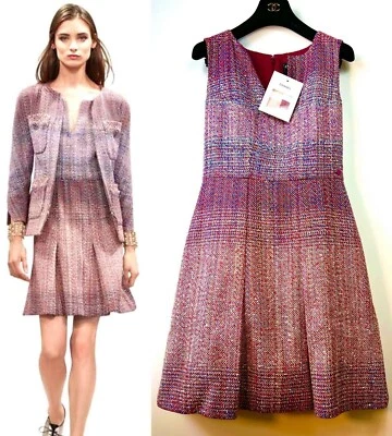 6K New Chanel 2017 Purple Red Stripe Ombré Tweed Work Dress 34 36 38 2 4 6 S M - Image 1 of 4