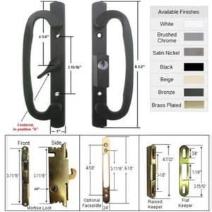 Kit Maniglia Porta Patio Scorrevole Serratura Mortise e Custodi, Posizione A, Nero, Chiave - Foto 1 di 1