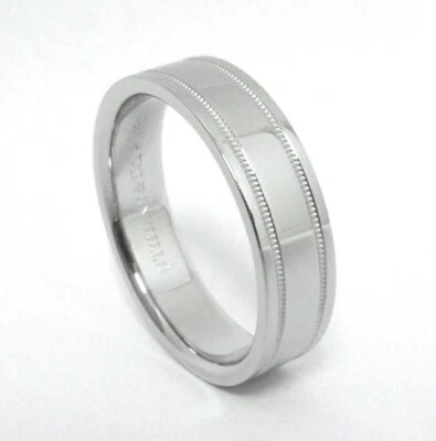 TIFFANY & Co. Anel de aliança de casamento Together platina 6mm duplo milgrain 11 masculino - Imagem 1 de 4