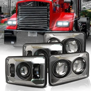 4x Chrome 4x6" LED Headlights High Low Sealed Beam For Kenworth W900 T800  - Picture 1 of 12